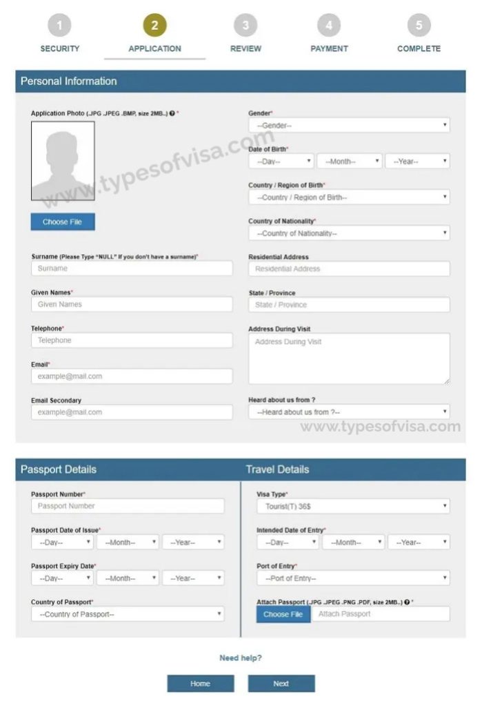 cambodia e-visa online apply step 2, personal detail section