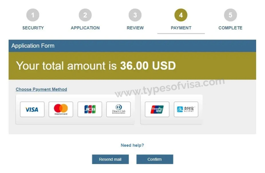cambodia e-visa online apply step 4, payment section