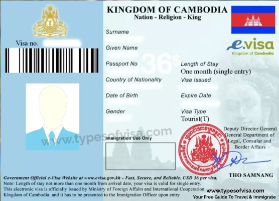 cambodia evisa tourist visa document on the picture